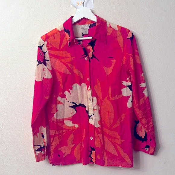 Sigrid Olsen Pink and Orange Long Sleeve Blouse - Picture 1 of 10